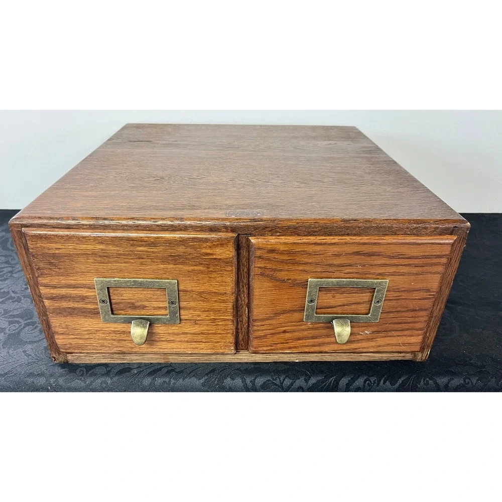 Antique Weis Oak 2 Drawer Card Catalog Desktop File Cabinet Library Storage Box